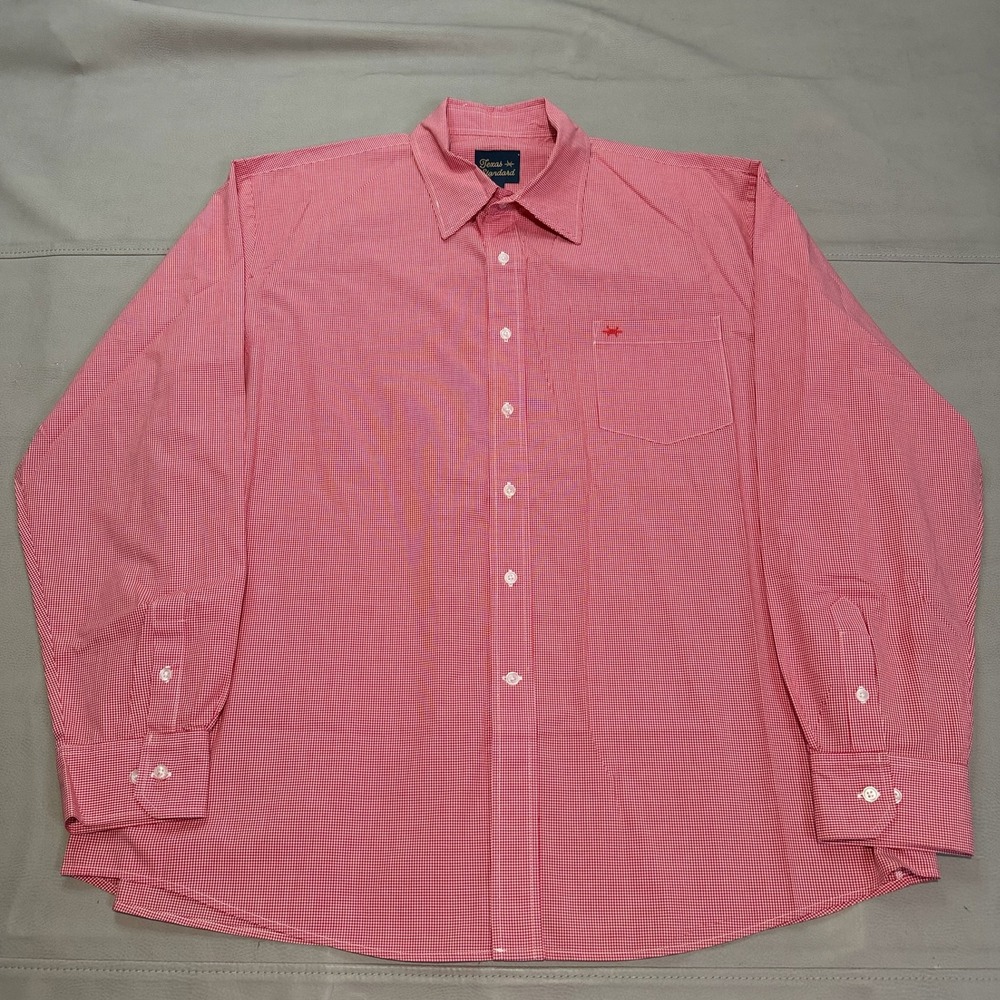 Texas Standard Men 3XL Gingham Check Plaid Red Long‎ Sleeve Button Up Shirt-5076